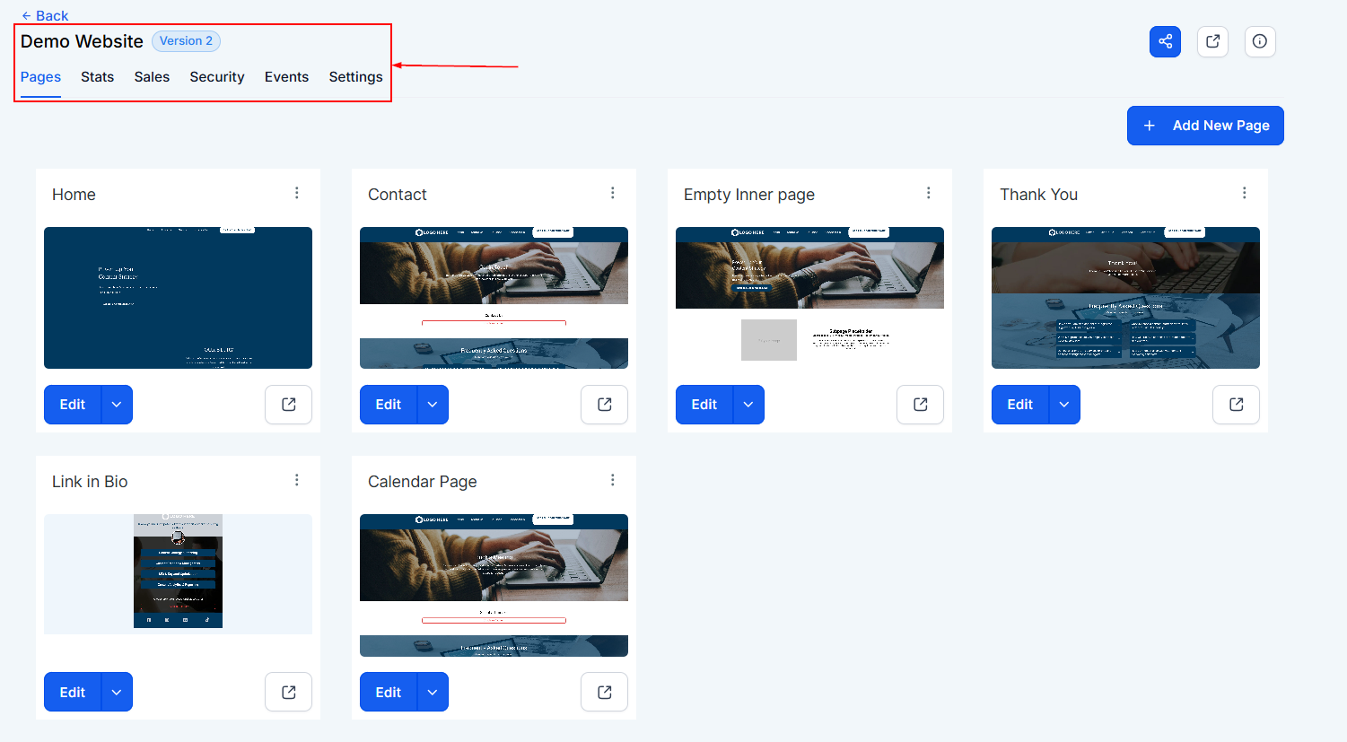 Pages Tab - Websites – figure 2