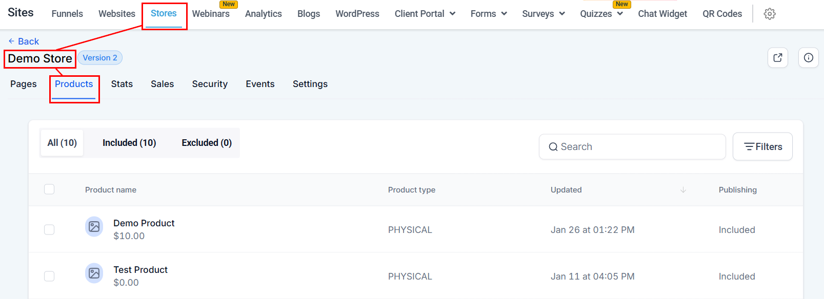 Products Tab - Stores – figure 1