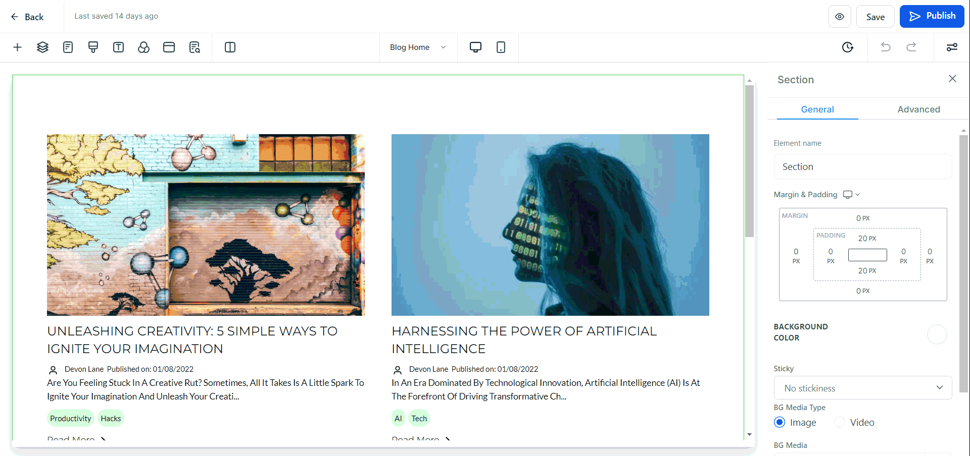 Section Templates & Global Sections in Blogs – figure 2