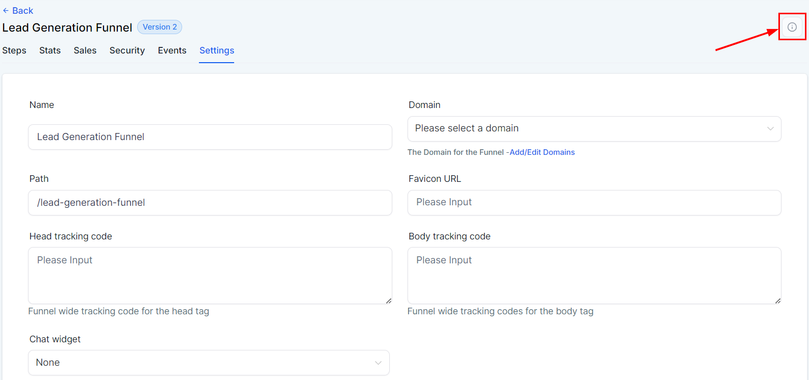 Settings Tab - Funnels – figure 2