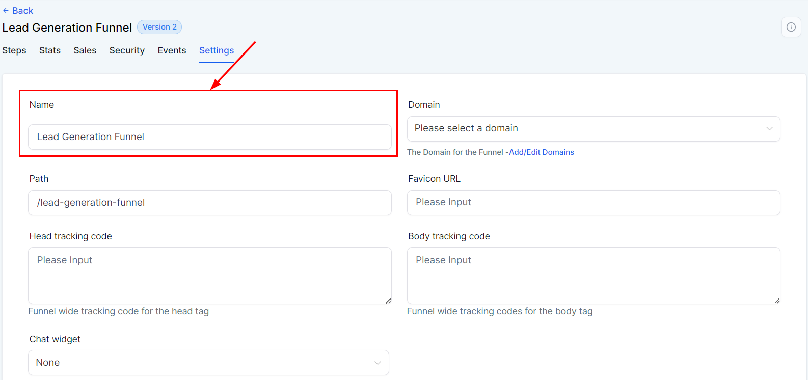 Settings Tab - Funnels – figure 3