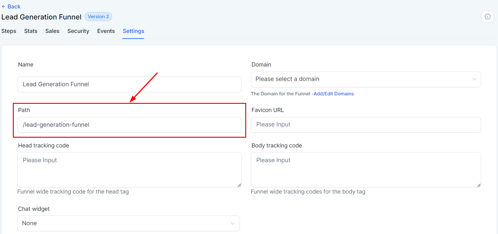 Settings Tab - Funnels – figure 5