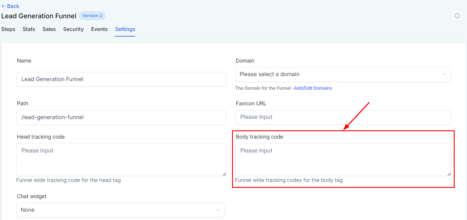 Settings Tab - Funnels – figure 8