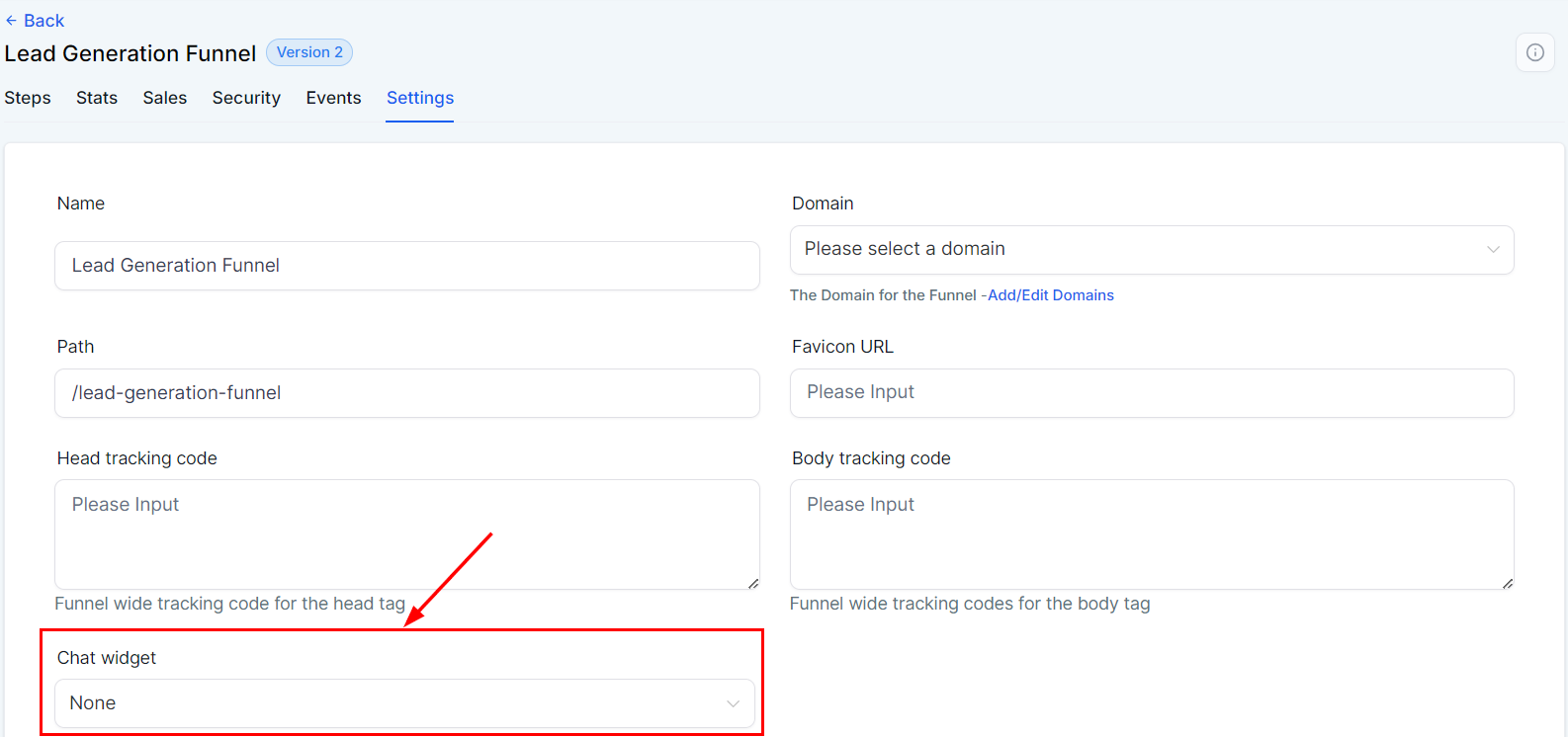 Settings Tab - Funnels – figure 9