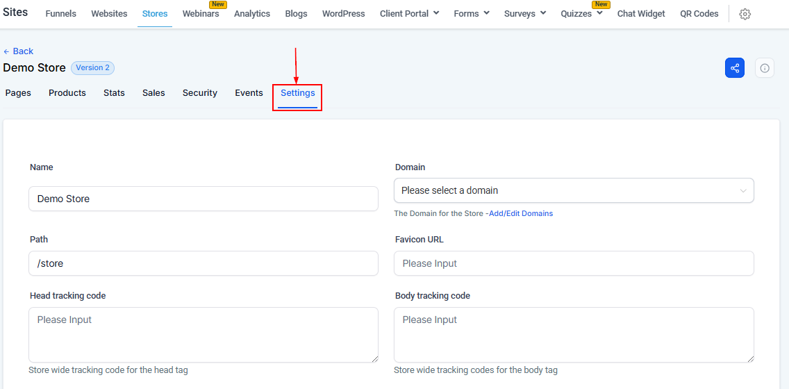 Settings Tab - Stores – figure 2