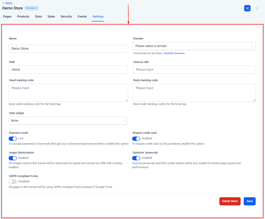 Settings Tab - Stores – figure 4