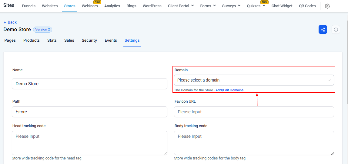 Settings Tab - Stores – figure 6