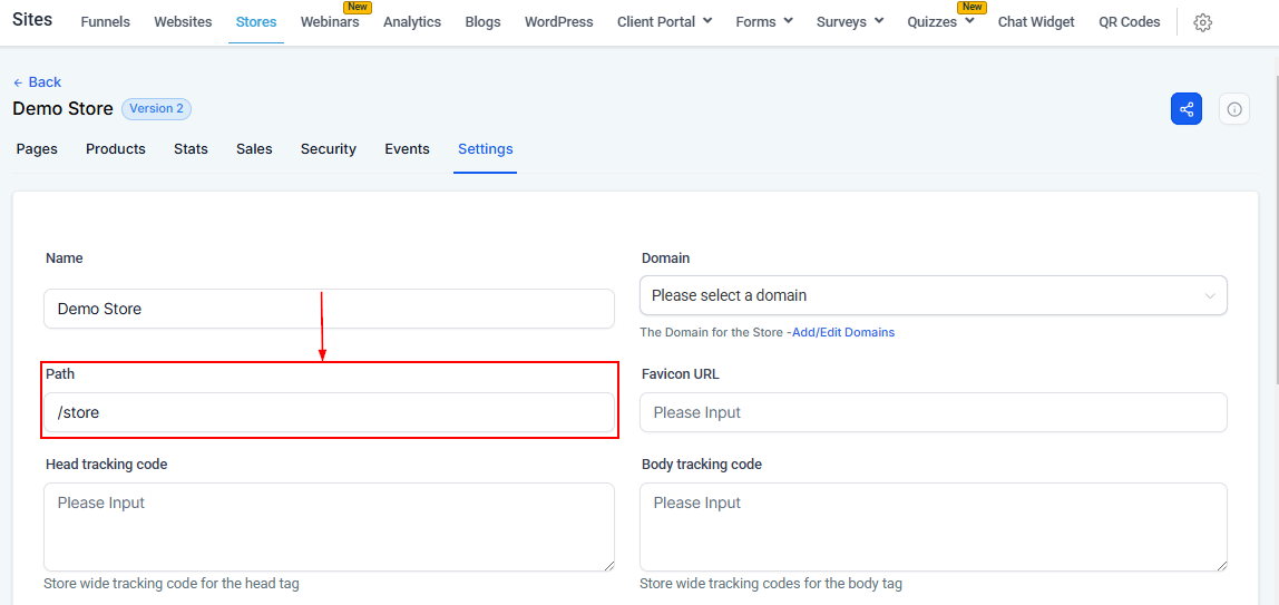 Settings Tab - Stores – figure 7