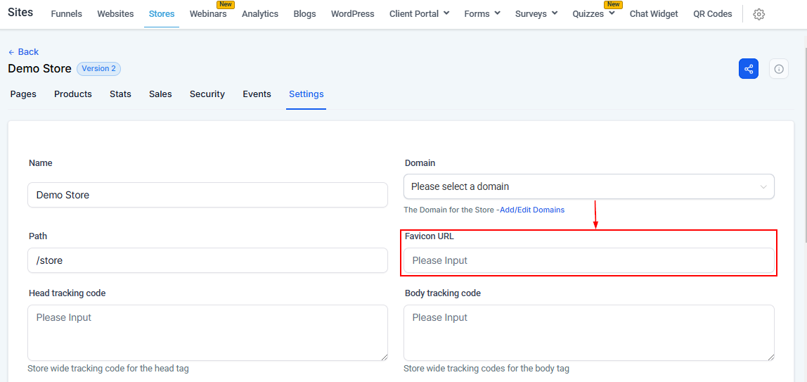 Settings Tab - Stores – figure 8
