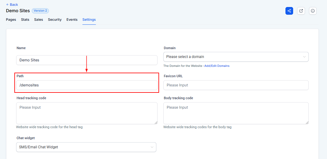 Settings Tab - Websites – figure 8