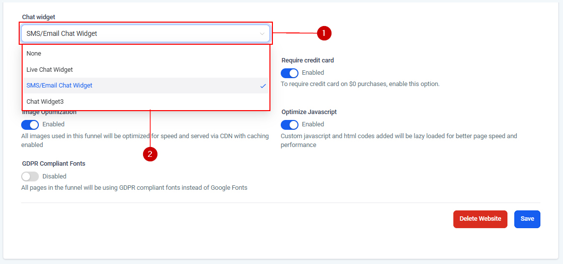 Settings Tab - Websites – figure 12