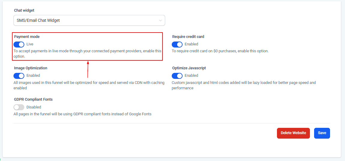 Settings Tab - Websites – figure 13