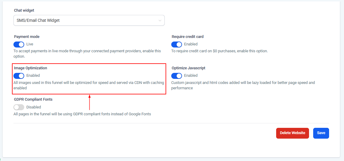 Settings Tab - Websites – figure 14