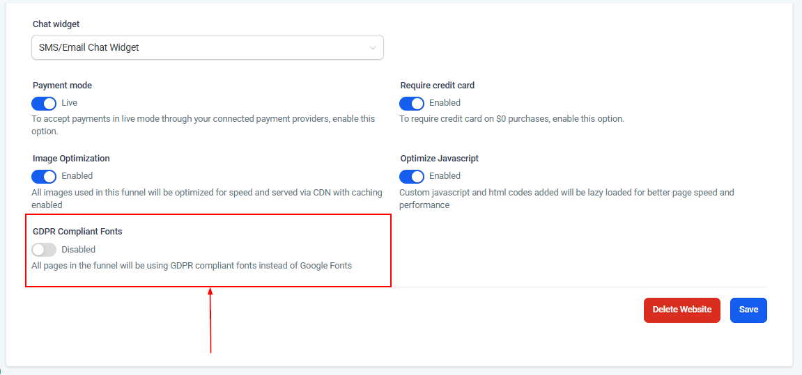 Settings Tab - Websites – figure 15