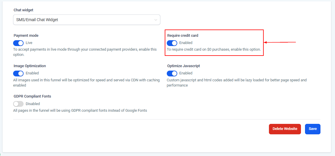 Settings Tab - Websites – figure 16
