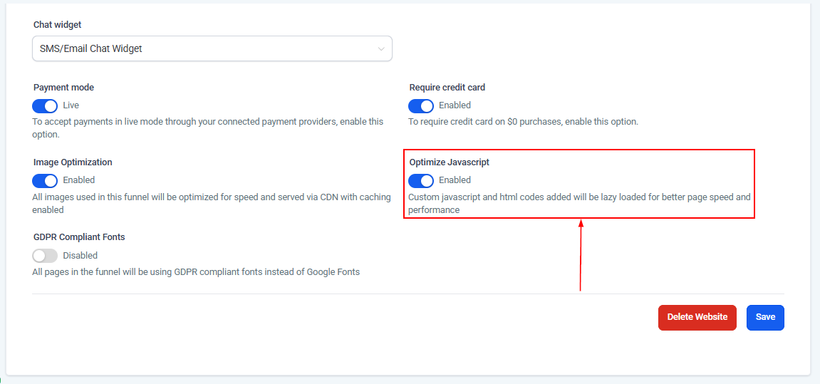 Settings Tab - Websites – figure 17