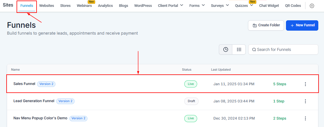 Steps Tab - Funnels – figure 1