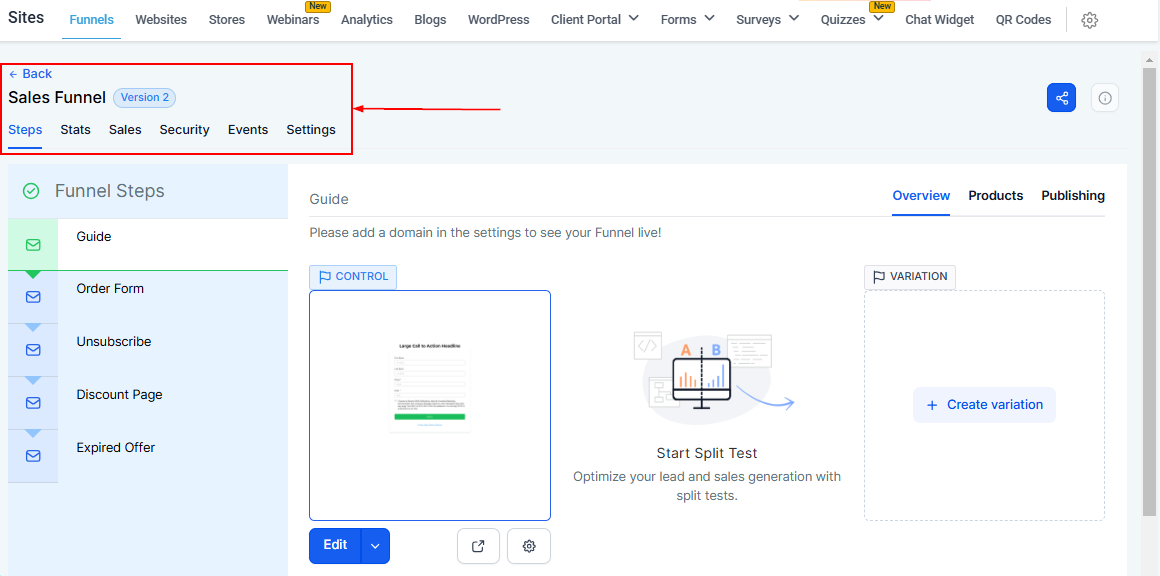 Steps Tab - Funnels – figure 2