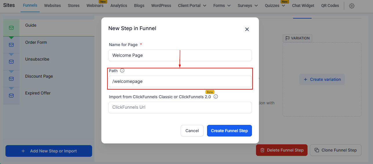 Steps Tab - Funnels – figure 7