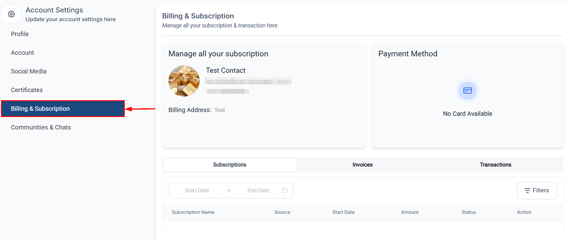 Subscription Management in the Client Portal – figure 2
