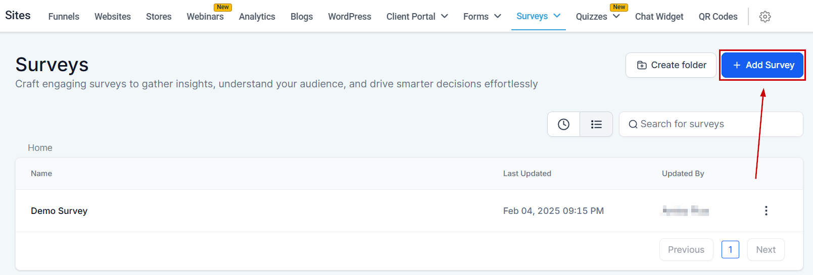 Survey Builder Tab Overview – figure 1
