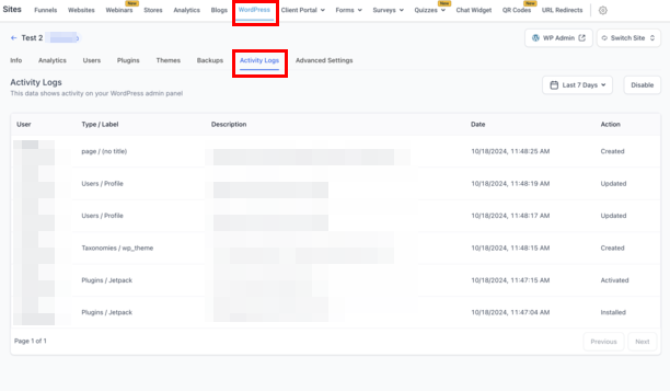 WordPress Logs – figure 4